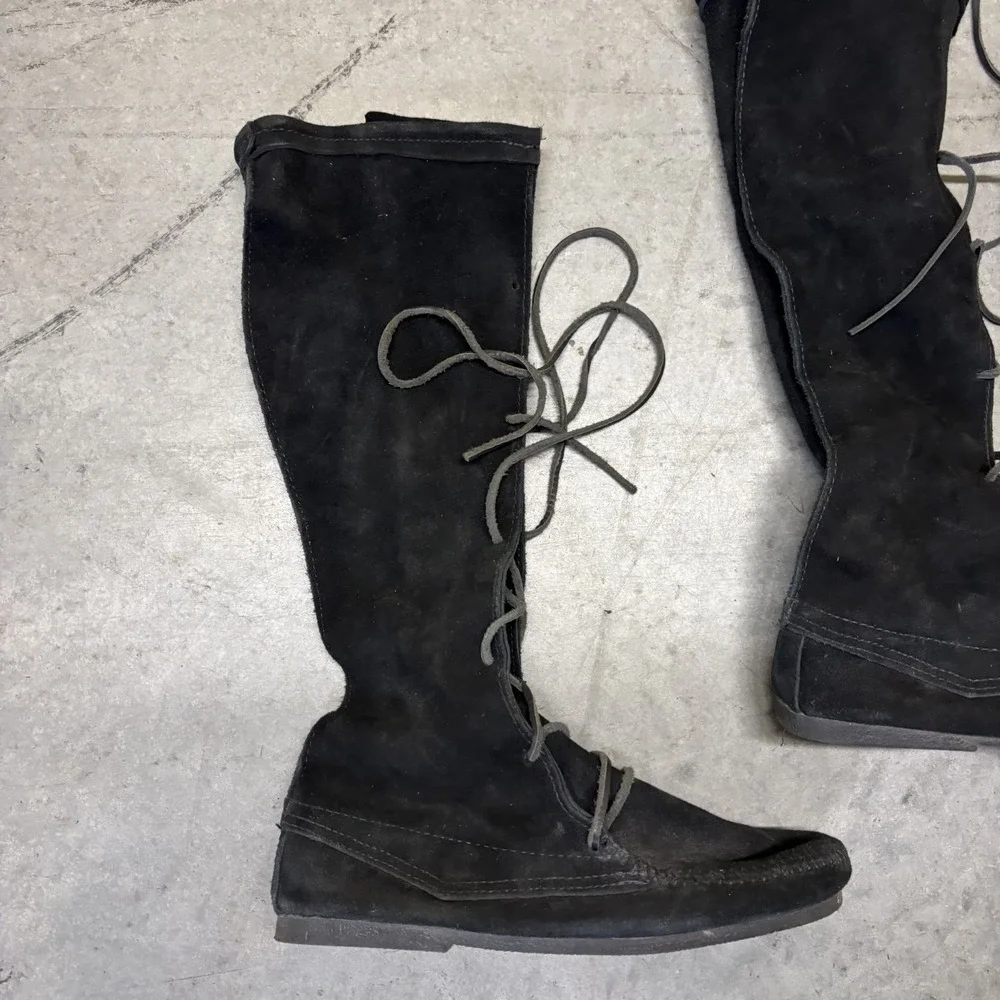 Minnetonka Front Lace Knee High Boots Men's 10 Black 1929 Renfaire Festival